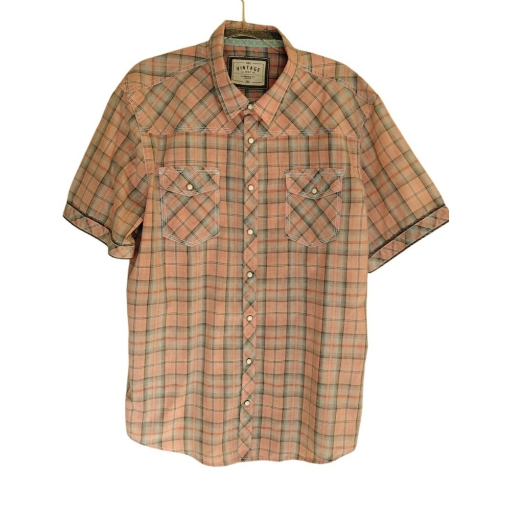 Vintage Plaid Western‎ Shirt Short Sleeve Button Up Casual XXL